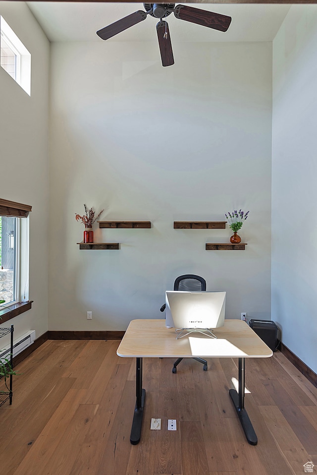 1375 E Lasso Trl, Hideout, UT 84036 - office space featuring hardwood / wood-style floors, ceiling fan, plenty of natural light, and a baseboard heating unit