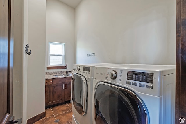 1375 E Lasso Trl, Hideout, UT 84036 - laundry area featuring separate washer and dryer, dark tile patterned flooring, and sink