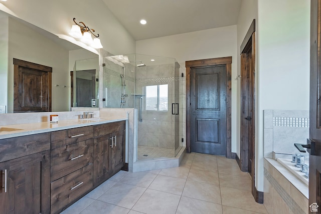 1375 E Lasso Trl, Hideout, UT 84036 - bathroom featuring tile patterned floors, separate shower and tub, and vanity