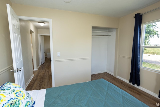 566 S Main St, Lyman, UT 84749 - bedroom featuring wood finished floors, a closet, and baseboards