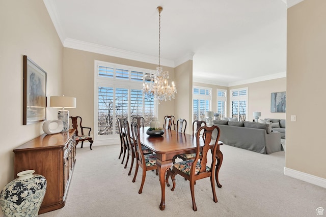 5210 Skyline Pkwy, Ogden, UT 84403 - carpeted dining space with crown molding, baseboards, and a chandelier