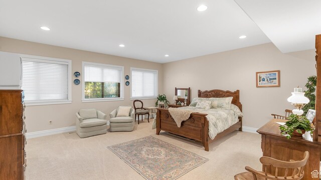 5210 Skyline Pkwy, Ogden, UT 84403 - bedroom featuring light carpet, baseboards, and recessed lighting
