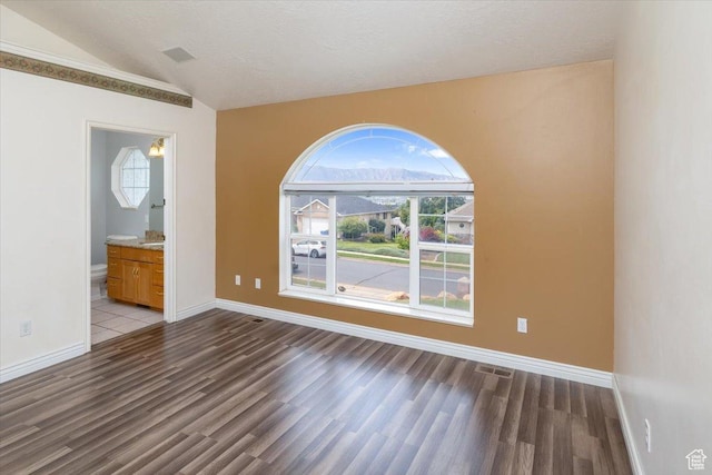 232 Bugle Way, Providence, UT 84332 - unfurnished room featuring wood finished floors, a wealth of natural light, lofted ceiling, and visible vents