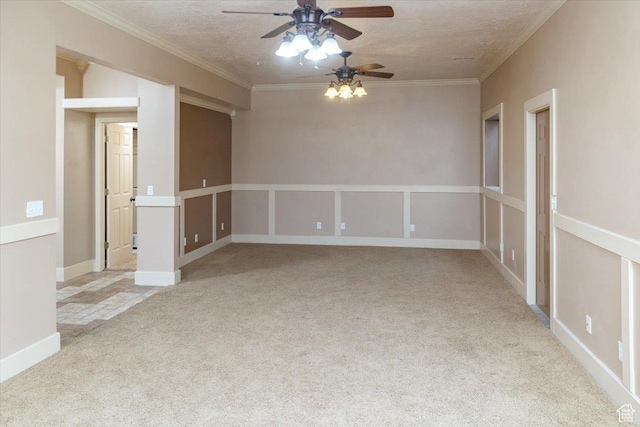 232 Bugle Way, Providence, UT 84332 - empty room featuring light carpet, crown molding, a textured ceiling, and ceiling fan