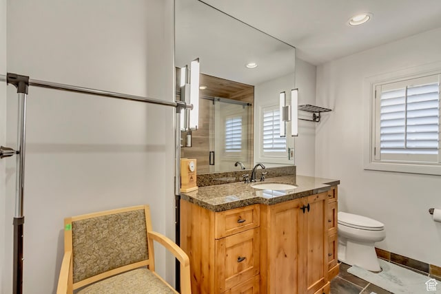 2768 W Country Classic Dr, Bluffdale, UT 84065 - bathroom with toilet, recessed lighting, a stall shower, and vanity