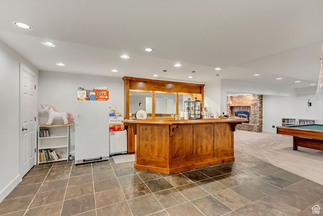 2768 W Country Classic Dr, Bluffdale, UT 84065 - interior space with recessed lighting, open floor plan, a stone fireplace, and billiards