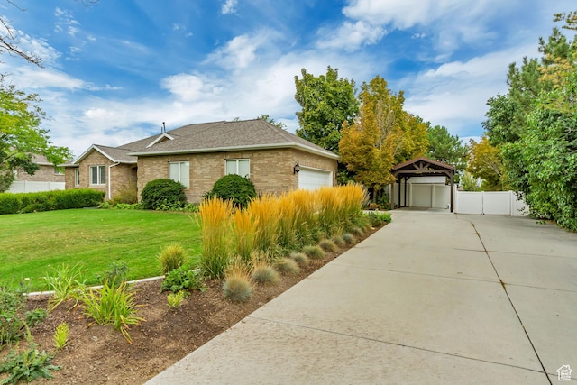 2768 W Country Classic Dr, Bluffdale, UT 84065 - view of front of home featuring roof with shingles, a detached carport, a front yard, brick siding, and fence