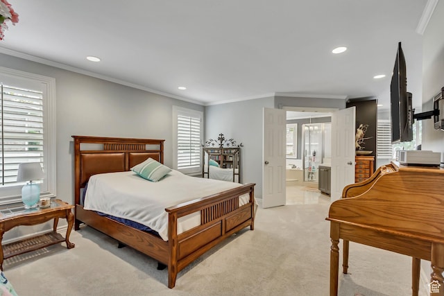 2768 W Country Classic Dr, Bluffdale, UT 84065 - bedroom with crown molding, multiple windows, and light carpet