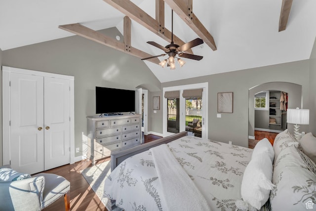 2218 W 2575 N, Cedar City, UT 84721 - bedroom with arched walkways, a closet, beamed ceiling, and wood finished floors