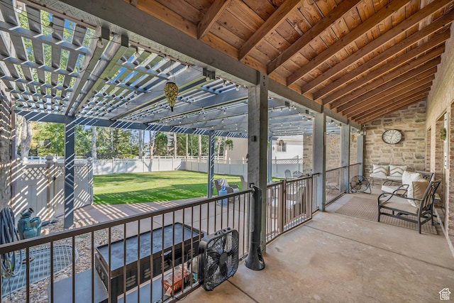 2218 W 2575 N, Cedar City, UT 84721 - view of patio featuring an outdoor hangout area, a fenced backyard, and a pergola