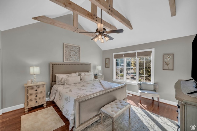 2218 W 2575 N, Cedar City, UT 84721 - bedroom with lofted ceiling with beams, ceiling fan, dark wood finished floors, and baseboards