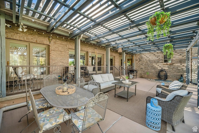 2218 W 2575 N, Cedar City, UT 84721 - view of patio / terrace featuring outdoor dining space, french doors, outdoor lounge area, and a pergola