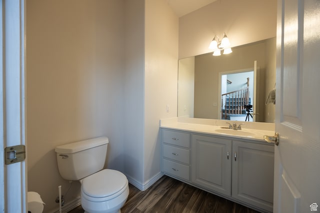 bathroom featuring vanity, toilet, and wood-type flooring