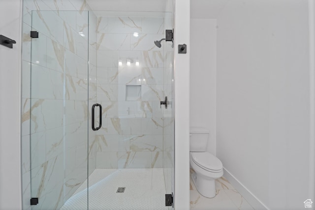 678 S Todd Ct, Grantsville, UT 84029 - full bathroom with a stall shower, baseboards, marble finish floor, and toilet
