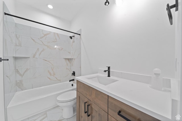 678 S Todd Ct, Grantsville, UT 84029 - full bath featuring marble finish floor, toilet, vanity, and shower / washtub combination
