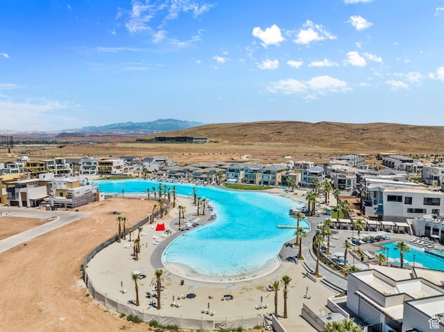 view of pool with a mountain view