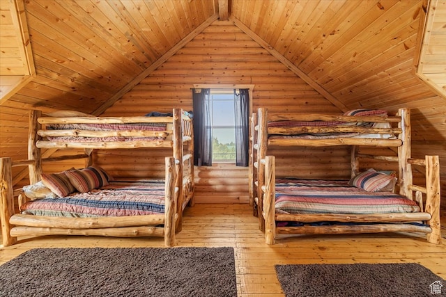 14775 N 12565 E 66&67, Mount Pleasant, UT 84647 - bedroom with wooden ceiling, vaulted ceiling with beams, wood-type flooring, and rustic walls