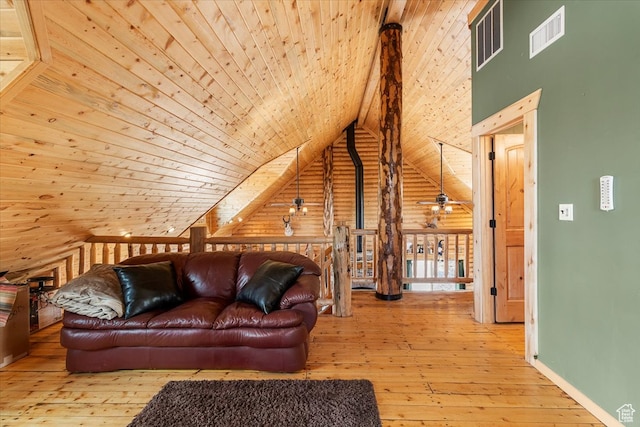 14775 N 12565 E 66&67, Mount Pleasant, UT 84647 - living room with wooden ceiling, hardwood / wood-style flooring, vaulted ceiling with beams, and visible vents
