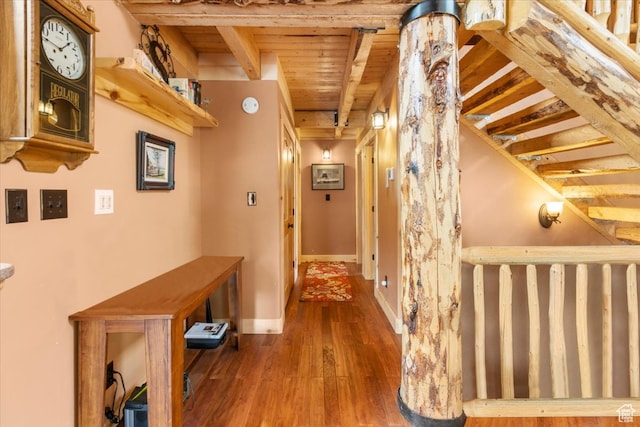 14775 N 12565 E 66&67, Mount Pleasant, UT 84647 - hall featuring beam ceiling, wooden ceiling, baseboards, and wood finished floors