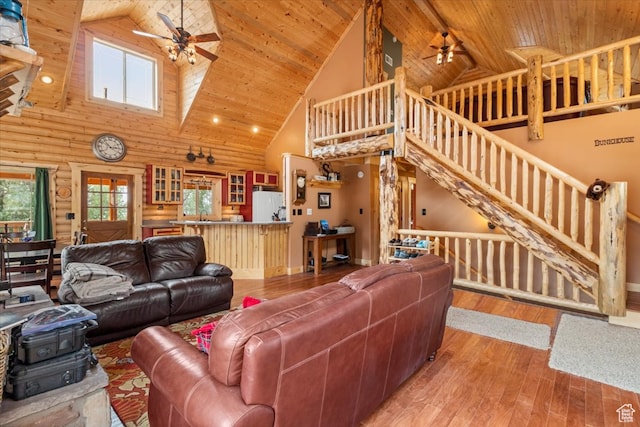 14775 N 12565 E 66&67, Mount Pleasant, UT 84647 - living area with stairs, wooden ceiling, plenty of natural light, and wood finished floors