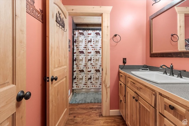 14775 N 12565 E 66&67, Mount Pleasant, UT 84647 - bathroom with vanity, shower / tub combo, and wood finished floors