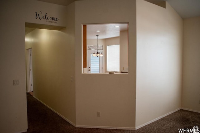 14112 S Senior Band Rd, Draper, UT 84020 - hallway featuring baseboards, carpet floors, and a notable chandelier