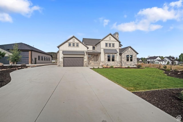 1806 S Summit Haven Dr Unit 1, Francis, UT 84036 - view of front facade featuring a front lawn, an attached garage, board and batten siding, driveway, and stone siding