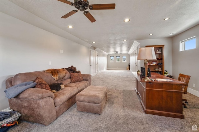1806 S Summit Haven Dr Unit 1, Francis, UT 84036 - living room with light carpet, recessed lighting, ceiling fan, and a healthy amount of sunlight