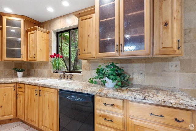 2328 W 300 N, Provo, UT 84601 - kitchen with light stone counters, black dishwasher, light brown cabinets, and a sink