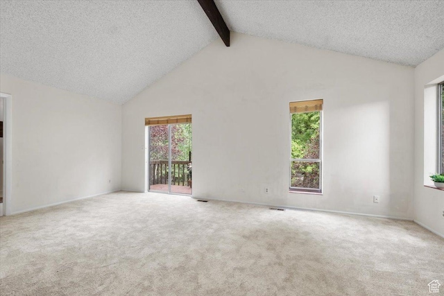 2328 W 300 N, Provo, UT 84601 - carpeted spare room with a wealth of natural light, beamed ceiling, high vaulted ceiling, and visible vents