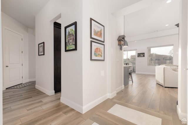 3318 S Red Rock Way, Hurricane, UT 84737 - hallway featuring baseboards, light wood-type flooring, and recessed lighting
