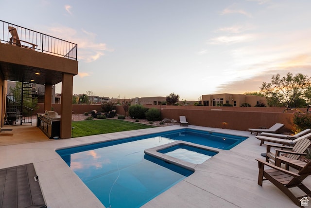 3318 S Red Rock Way, Hurricane, UT 84737 - view of swimming pool with a patio, fence, stairway, and an in ground hot tub