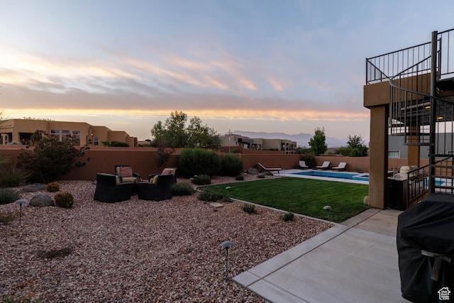 3318 S Red Rock Way, Hurricane, UT 84737 - view of yard featuring a patio, a fenced in pool, fence, and a balcony