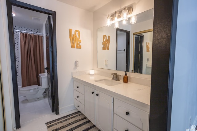 4424 W Skye Dr, South Jordan, UT 84009 - bathroom featuring toilet, tile patterned flooring, a shower with curtain, and vanity