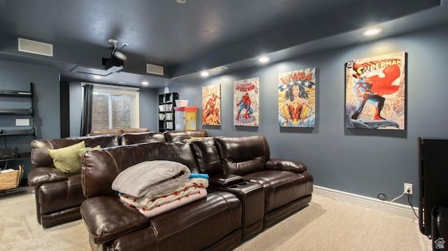 643 W Ridgewood Cir, Farmington, UT 84025 - carpeted home theater room featuring baseboards, visible vents, and recessed lighting
