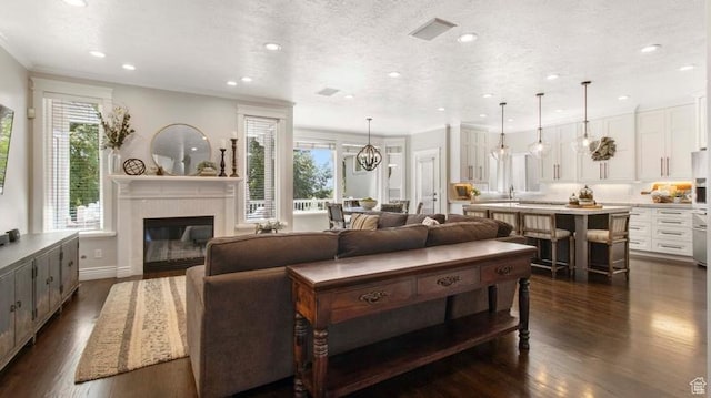 643 W Ridgewood Cir, Farmington, UT 84025 - living area with dark wood-type flooring, a glass covered fireplace, and a healthy amount of sunlight