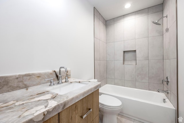 656 N E Capitol St, Salt Lake City, UT 84103 - bathroom with vanity, shower / washtub combination, tile patterned floors, and recessed lighting
