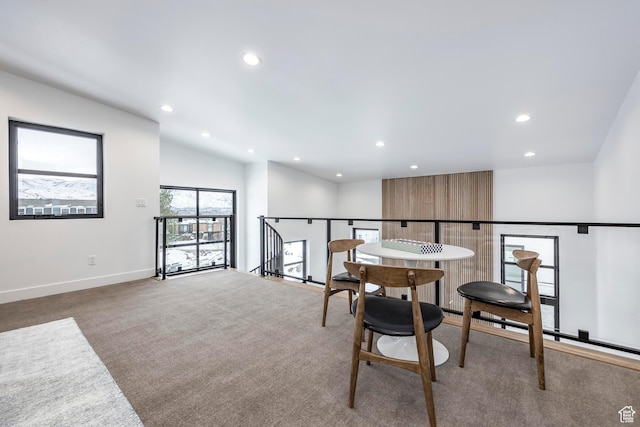 656 N E Capitol St, Salt Lake City, UT 84103 - dining space with recessed lighting, carpet flooring, and vaulted ceiling