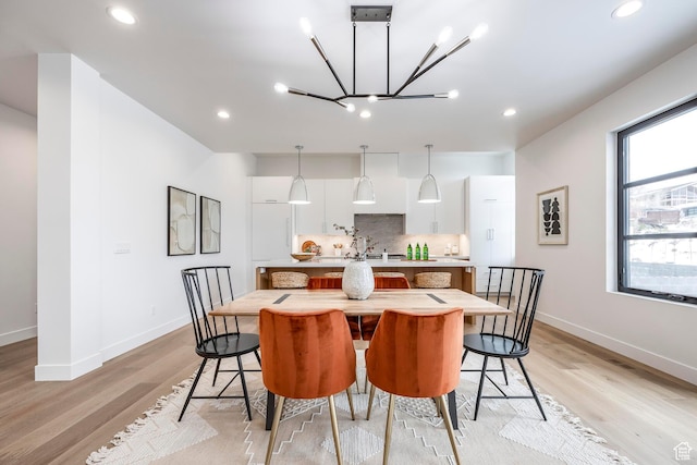 656 N E Capitol St, Salt Lake City, UT 84103 - dining area with light wood-style flooring, recessed lighting, and a chandelier
