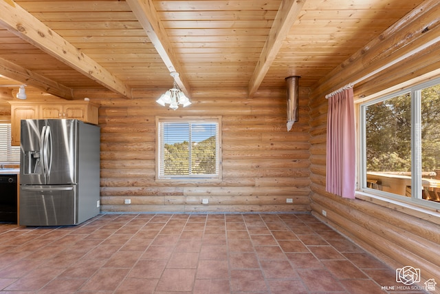 4245 S Artifact Dr, Cedar City, UT 84720 - kitchen with beam ceiling, wood ceiling, and stainless steel fridge