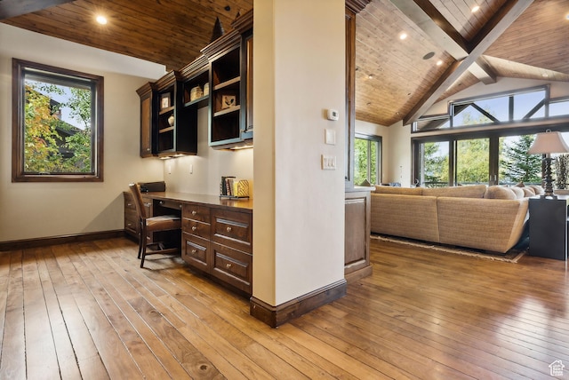 3608 Sun Ridge Dr, Park City, UT 84060 - office area with baseboards, wooden ceiling, light wood-style flooring, and plenty of natural light