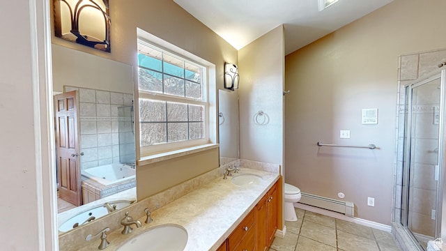 410 S Woodland Hills Dr, Woodland Hills, UT 84653 - bathroom featuring a baseboard radiator, a garden tub, a sink, and tile patterned floors