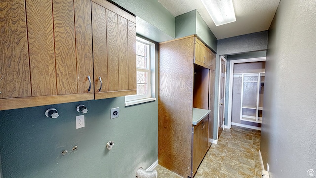 410 S Woodland Hills Dr, Woodland Hills, UT 84653 - laundry room with hookup for an electric dryer, cabinet space, a textured wall, and gas dryer hookup