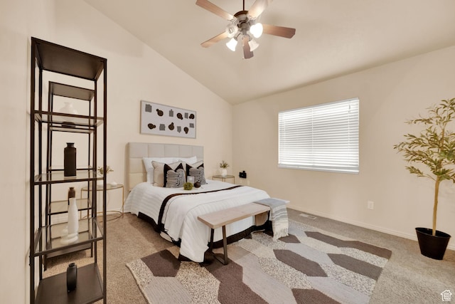 1052 S 350 E, Payson, UT 84651 - bedroom featuring carpet, baseboards, a ceiling fan, and high vaulted ceiling