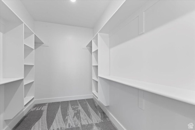 spacious closet with dark colored carpet