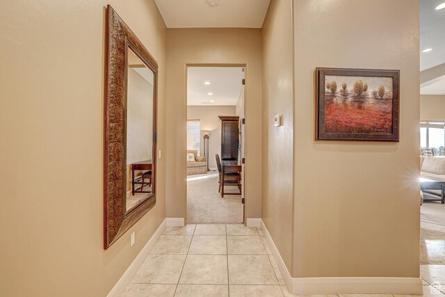 4985 W Boulder Vw, Hurricane, UT 84737 - hall featuring light tile patterned flooring, baseboards, and recessed lighting