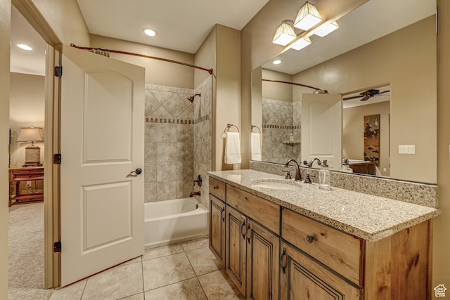 4985 W Boulder Vw, Hurricane, UT 84737 - full bath featuring a ceiling fan, tile patterned flooring, vanity, and shower / bathtub combination