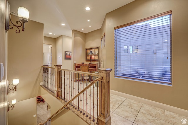 4985 W Boulder Vw, Hurricane, UT 84737 - hallway with baseboards, an upstairs landing, recessed lighting, and light tile patterned floors