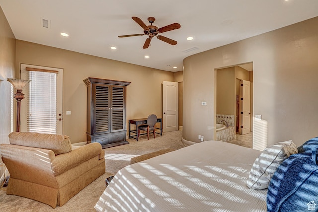 4985 W Boulder Vw, Hurricane, UT 84737 - bedroom featuring a ceiling fan, recessed lighting, light colored carpet, and visible vents