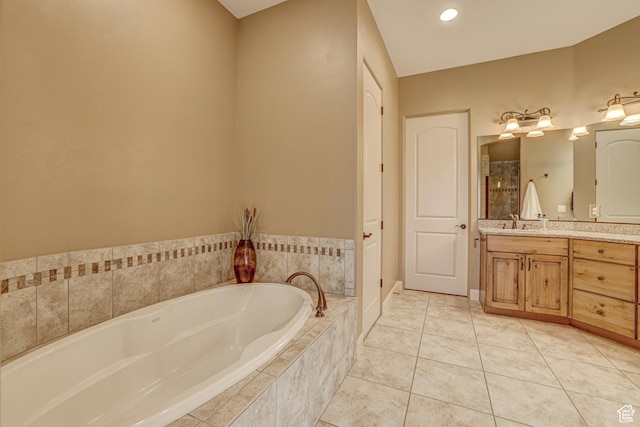 4985 W Boulder Vw, Hurricane, UT 84737 - full bathroom with tile patterned floors, vanity, and a garden tub